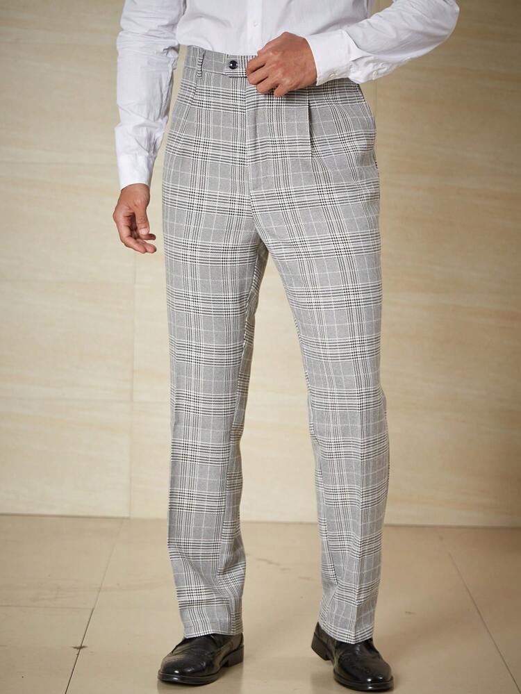 Men Plus Plaid Print Slant Pocket Suit Pants