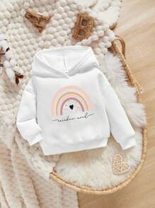 SHEIN 女嬰彩虹和字母圖案保暖連帽衫 - 白色 - 查看 1
