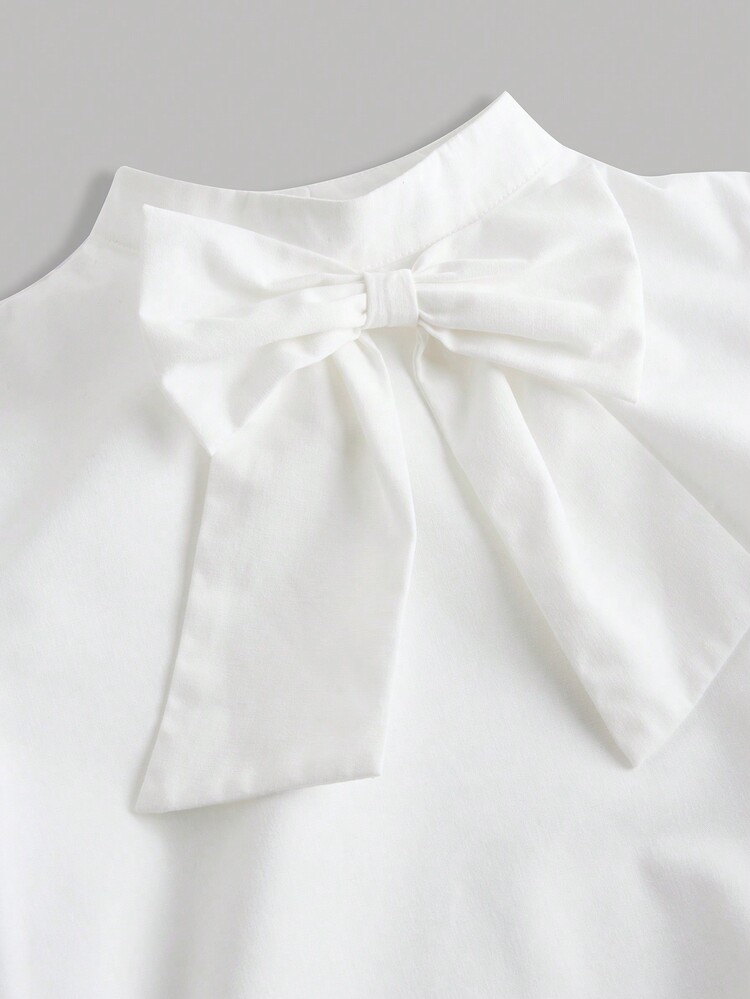 SHEIN 青少年女孩前蝴蝶結羊腿袖上衣 - 白色 - 查看 4
