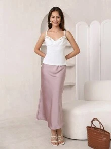 SHEIN Privé Hoa & Thêu Bướm Bustier Xù Cami ngọn - trắng - Xem 3