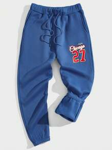 Aesthetic Post Lỏng lẻo phù hợp Nam Lá thư In Dây rút Quần thể thao - Màu xanh lam - Xem 1