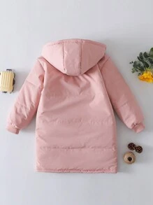 SHEIN Tween Girl Flap Detail Hooded Padded Coat - Baby Pink - View 2