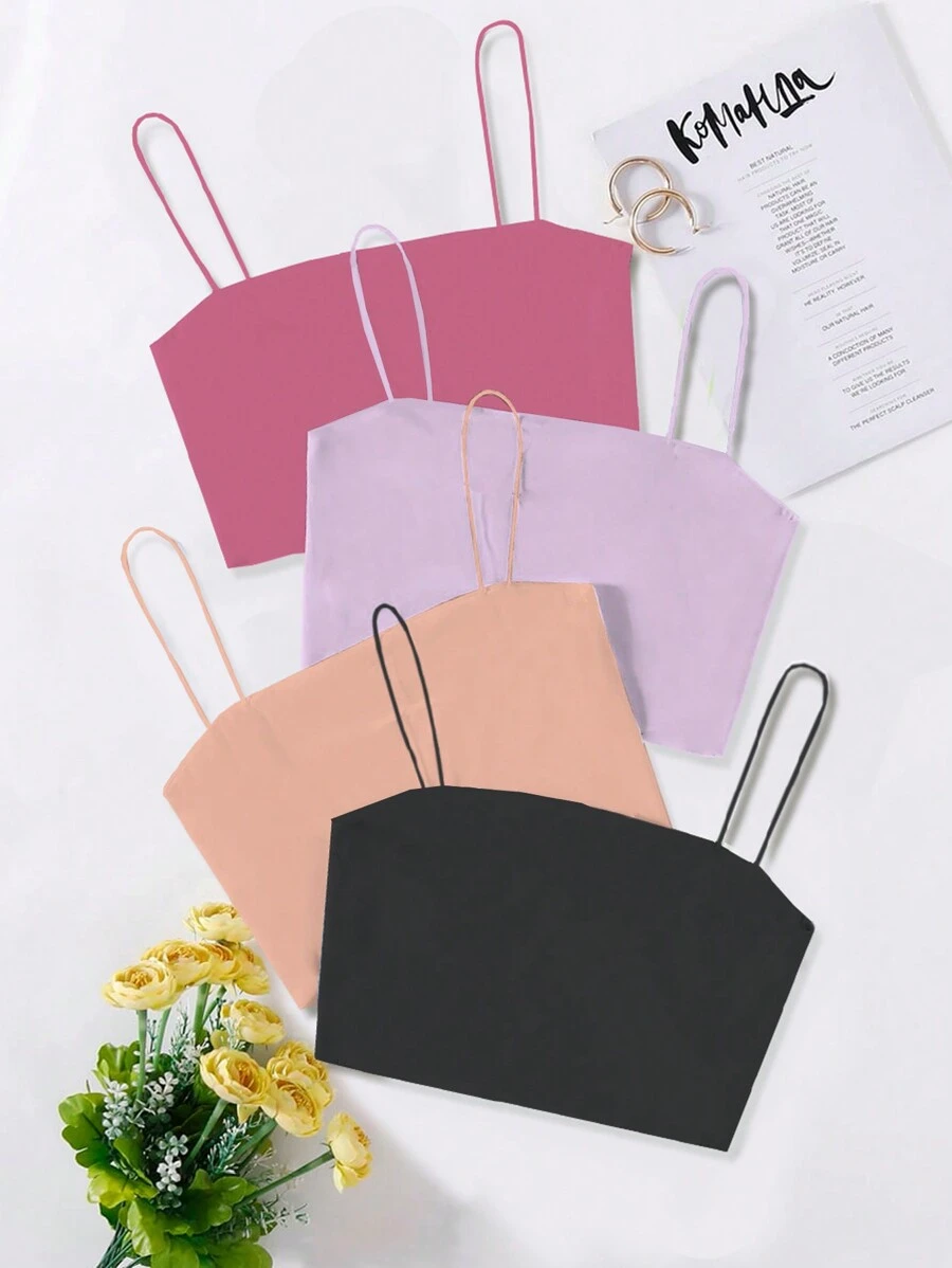 SHEIN Unity 4 piezas Top de tirantes crop unicolor - Multicolor - Ver 1