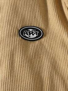 Nam Chi tiết Patched thư Cổ áo Borg Lót Teddy Áo khoác - Màu be - Xem 5