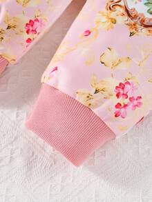 SHEIN Young Girl Floral Print Sweatshirt & Sweatpants - Pink - View 5