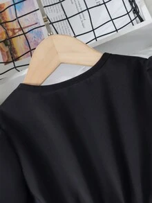 SHEIN Cô Gái Trẻ Tay áo tương phản Viền xếp Đầm - màu đen - Xem 3