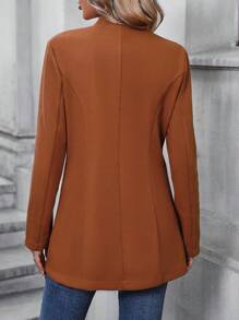 SHEIN Clasi Solid Button Detail Overcoat - Brown - View 2