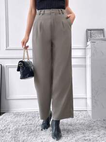 Chiquease Plicated Detail Wide Leg Suit Pants - Grey - View 3