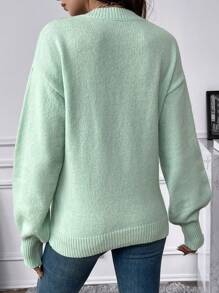 SHEIN Maternity Drop Shoulder Sweater - Mint Green - View 3