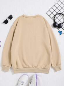 SHEIN LUNE Plus Fjäril & Citat Grafik Nedhasade aclar Sweatshirts - Kaki - Visa 2