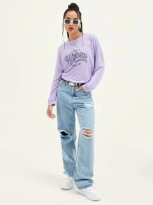 DAZY 字母圖形過大的t恤 - 紫丁香色 - 查看 6