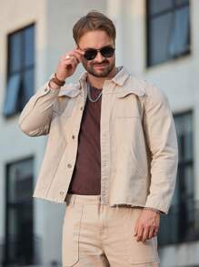 Manfinity Homme Men's Front Button Pocket Denim Shirt - Apricot - View 7