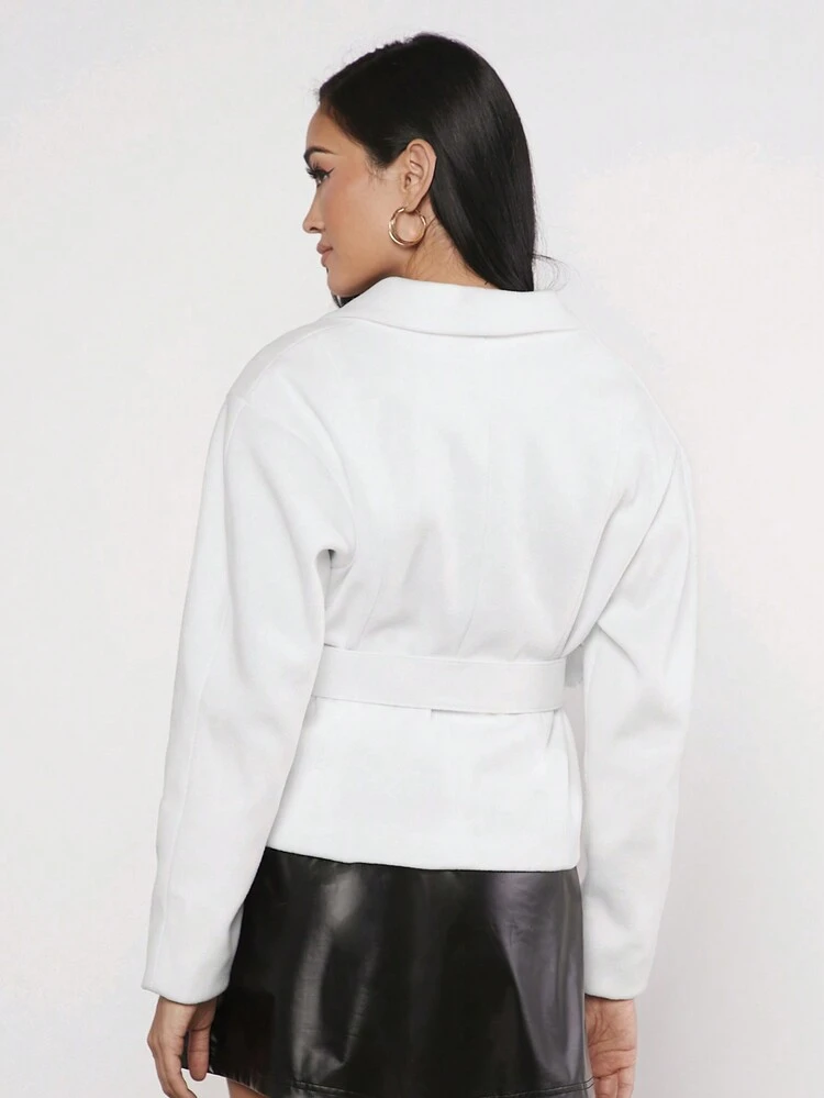 Regular Fit Women's Elegant Cocoon Shape Jacket With Shawl Collar, Waist Belt