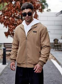 Manfinity Homme Men Plus Letter Patched Zip Up Jacket