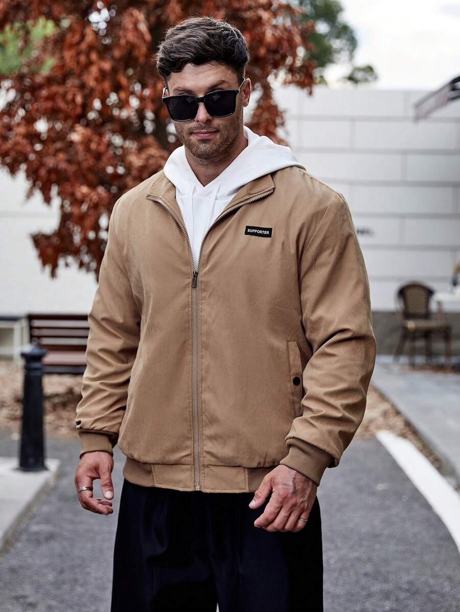 Manfinity Homme Men Plus Letter Patched Zip Up Jacket