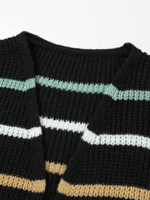 Manfinity Homme Lỏng lẻo Nam Mẫu sọc Mở Mặt trước Áo len Mở - màu đen - Xem 3