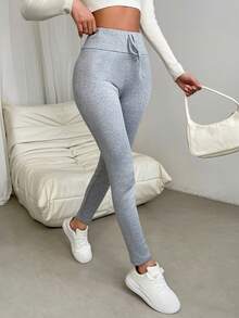 SHEIN Essnce Tie Trước Lót nhiệt Xà cạp - Xám - Xem 3