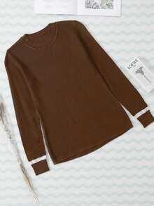 CILKOO 拼接邊圓領套頭毛衣 - 棕色 - 查看 5