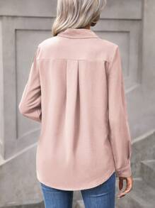 EMERY ROSE Solid Button Front Shirt,Long Sleeve Tops Fall Cloth For Women - Pink - View 2