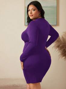SHEIN Clasi Plus Solid Bodycon Dress - Purple - View 2