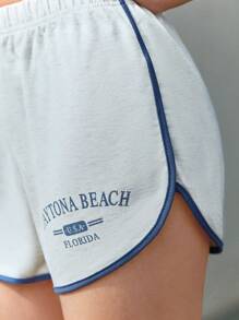 SHEIN Unity Pantalones Cortos de Mujer Ribete en contraste Letras Deportivo - Gris Claro - Ver 5