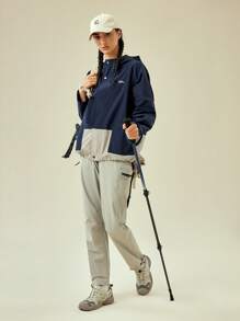 In My Nature Contrast Color Text Printed Hooded Outdoor Jacket - Blue - View 4