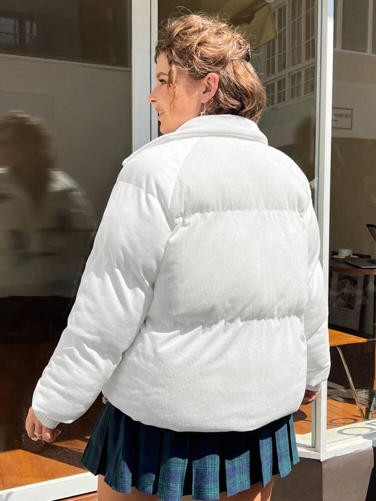 Plus Size Women's Corduroy Jacket With Alphabet Patch