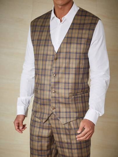 Calvornis Männer Große Größen Weste mit Plaid Muster, ohne Hemd