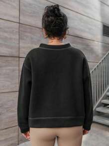 RueChic Plus Solid Drop Shoulder Sweatshirt - Black - View 3