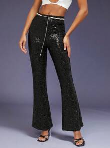 SHEIN Unity 珍珠腰带亮片喇叭裤