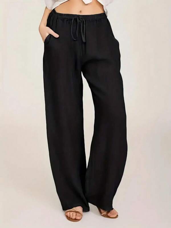 Plus Drawstring Waist Wide Leg Pants