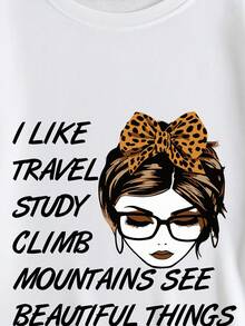 SHEIN EZwear Plus Figure & Slogan Graphic Thermal Sweatshirt - White - View 8