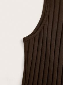 SHEIN EZwear Talla grande Vestido tank de cuello alto tejido de canalé - Marrón - Ver 4