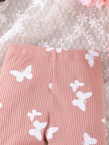 Baby Girl Butterfly Print Leggings - Pink - View 4