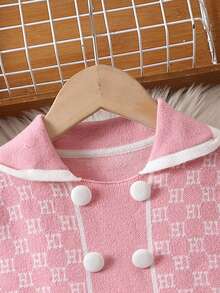 SHEIN 女小童滿版圖案雙排釦毛衣洋裝 - 粉色 - 查看 4