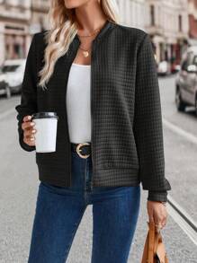 EMERY ROSE Solid Zip Up Bomber Jacket Fall Winter Cloth For Women - Black - View 3