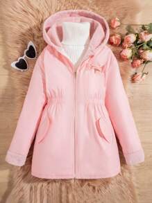 SHEIN 1 pièce Manteau matelassé à capuche avec nœud papillon, pour fille pré-adolescente