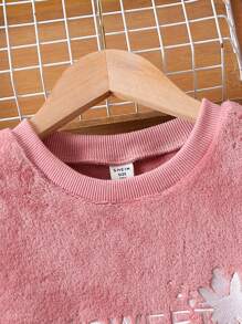 Cô gái Tween Thêu Chữ Flannel Bộ PJ Áo & Quần - Bụi hồng - Xem 6