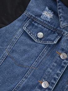 SHEIN Tween Boy Colorblock Hooded 2 In 1 Denim Jacket Without Tee Chic Outfits For Autumn/Winter - Dark Wash - View 7