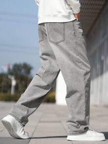 Manfinity EZcore Men Slant Pocket Wide Leg Jeans - Grey - View 2