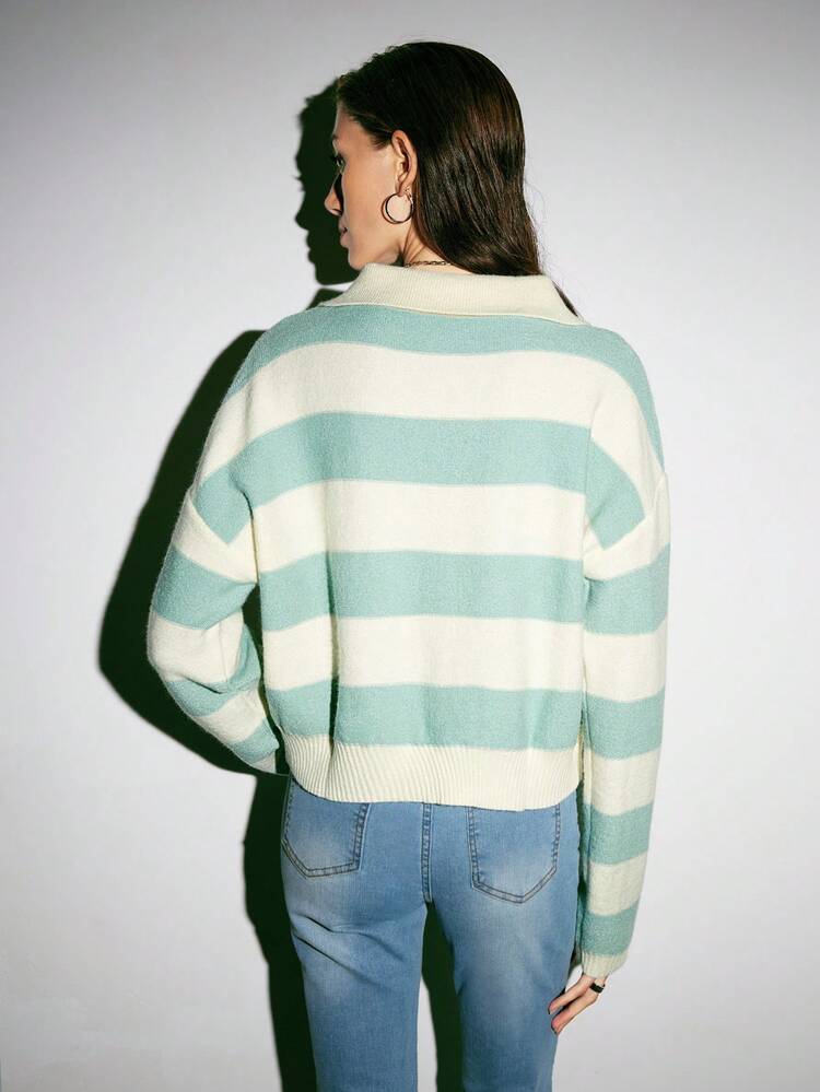 Striped Pattern Drop Shoulder Sweater,Fall Clothes