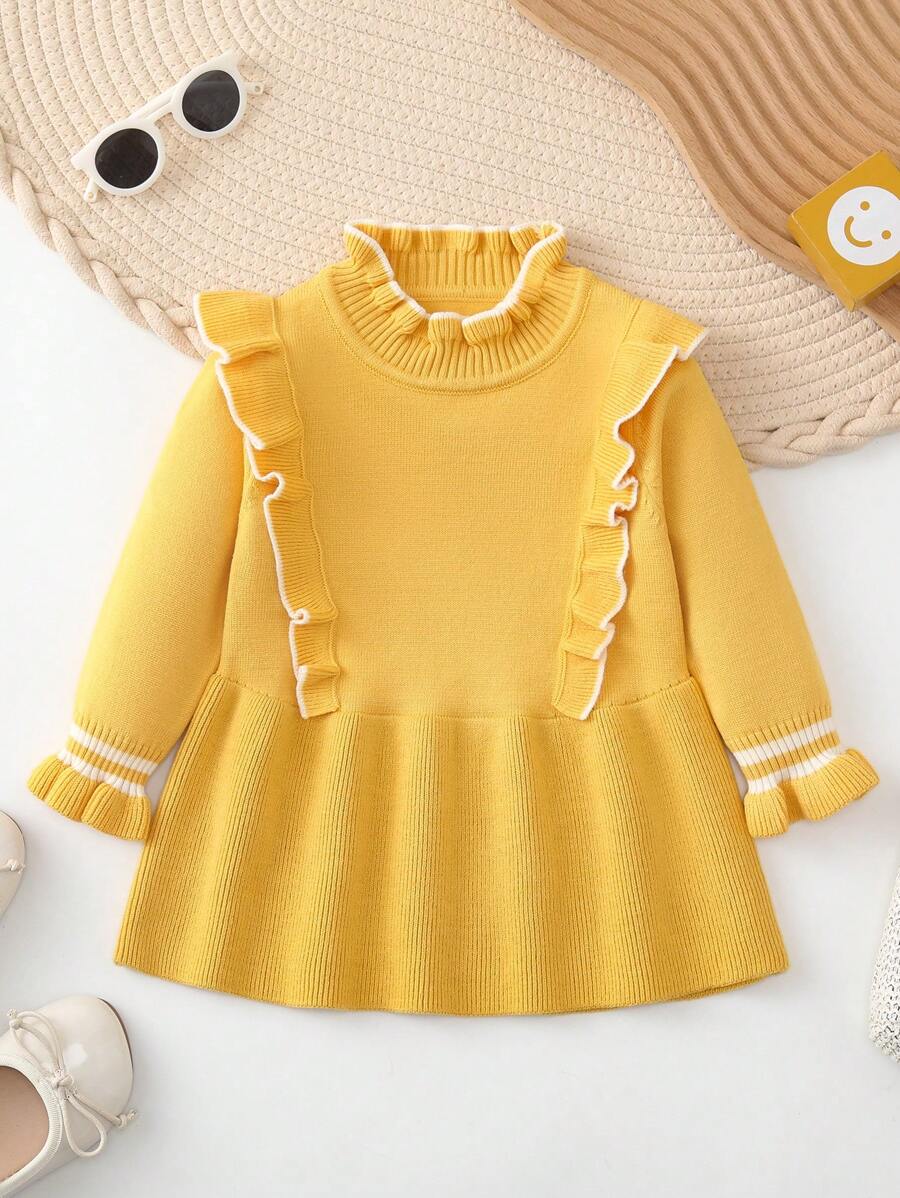 女嬰荷葉邊荷葉袖毛衣洋裝
