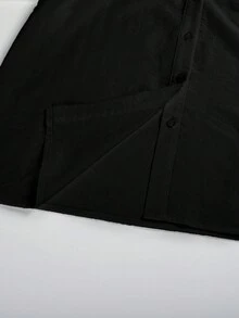 Solid Button Front Bishop Sleeve Shirt - Black - View 5