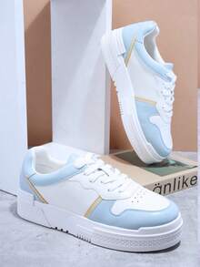 Colorblock Lace Up Front Skate Shoes - Blue - View 4