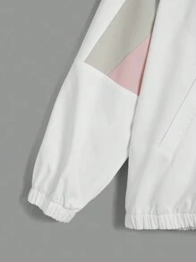 SHEIN EZwear Plus Letter Embroidery Colorblock Raglan Sleeve Jacket - Multicolor - View 3