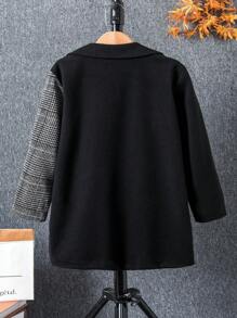 SHEIN Tween Boy 1pc Contrast Plaid Dual Pocket Lapel Neck Overcoat