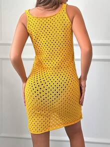 EURMUSE Hollow Out Cover Up Dress - Yellow - View 2