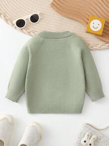 Baby Boy Panda Pattern Raglan Sleeve Sweater - Green - View 2