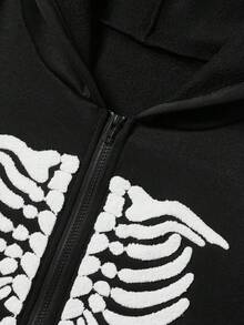 ROMWE Grunge Punk In Bộ xương Dây kéo Lót nhiệt Hoodie - màu đen - Xem 3