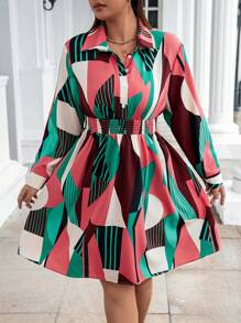 Celure Talla grande Vestido camisero con estampado de retazo - Multicolor - Ver 4